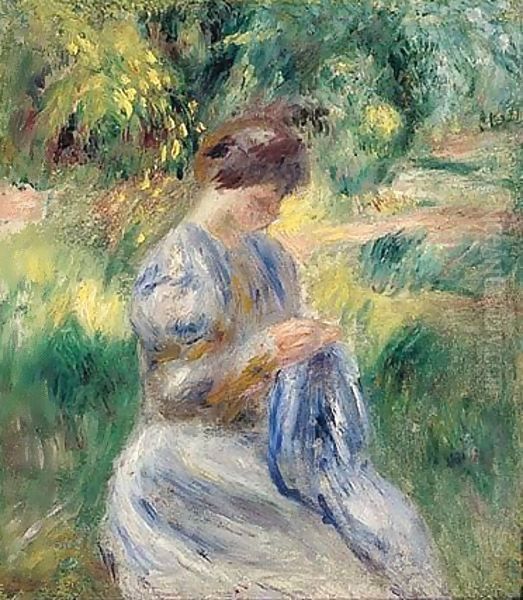 La Couseuse (Femme Cousant Dans Un Jardin) Oil Painting by Pierre Auguste Renoir