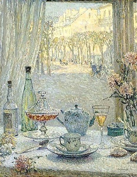 La Table Pres De La Fenetre. Reflets Oil Painting by Henri Eugene Augustin Le Sidaner