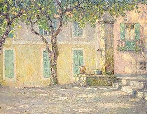 La Place Aux Oiseaux A Villefranche-sur-mer Oil Painting by Henri Eugene Augustin Le Sidaner