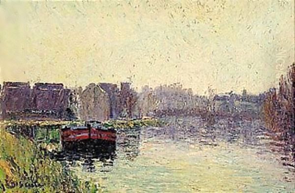 Peniches Au Bord De L'Oise Oil Painting by Gustave Loiseau