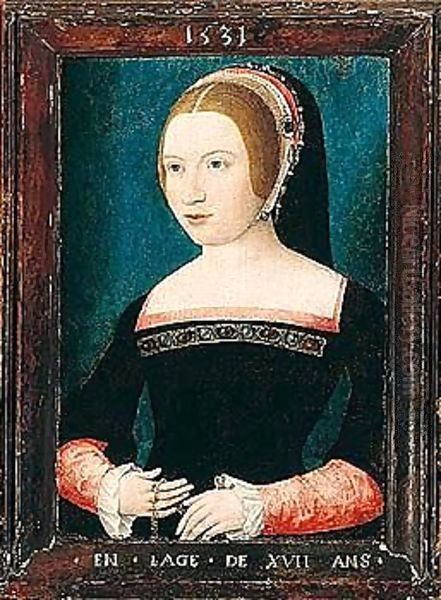 Portrait Of A Young Woman Holding A Chain Oil Painting by Unknown Painter