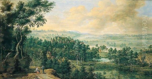 An Extensive Wooded Landscape With A Chateau Oil Painting by Lucas Van Uden