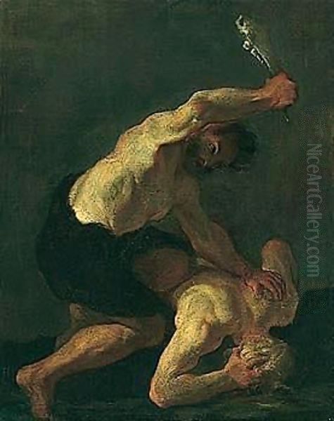 Cain Slaying Abel Oil Painting by Pierre Louis Cretey or Cretet