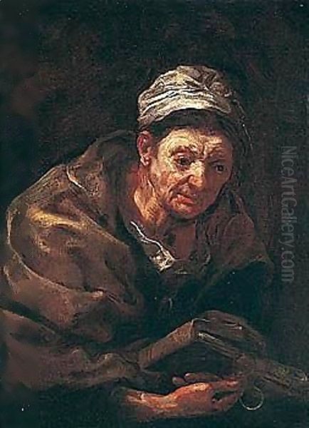 Study Of An Old Woman, Holding A Book Oil Painting by Bernardo Keilhau