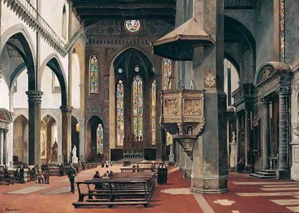 The Interior Of Santa Croce, Florence 2 Oil Painting by Antonietta Brandeis