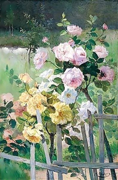 Rosiers A La Barriere Oil Painting by Eugene Henri Cauchois