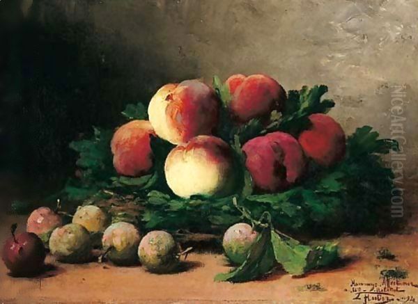 Panier De Peches Et Prunes Oil Painting by Leon Charles Huber