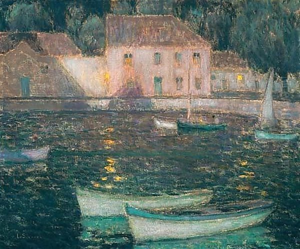 Barques Blanches Au Clair De Lune Oil Painting by Henri Eugene Augustin Le Sidaner