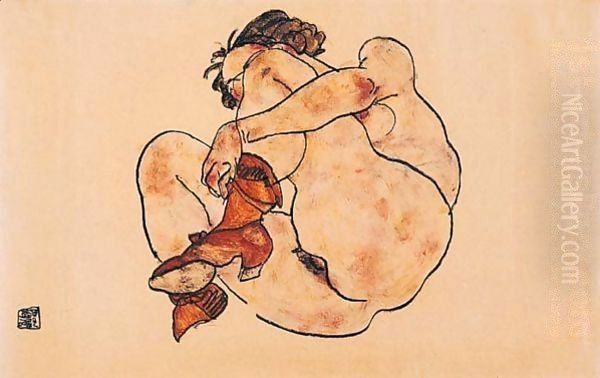 Kauernde Frau (Woman Crouching) Oil Painting by Egon Schiele