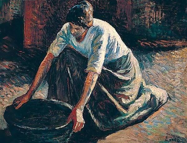 Femme Avec Un Baquet D'Eau (Etude Pour 'Le Bain De Frederic') Oil Painting by Maximilien Luce