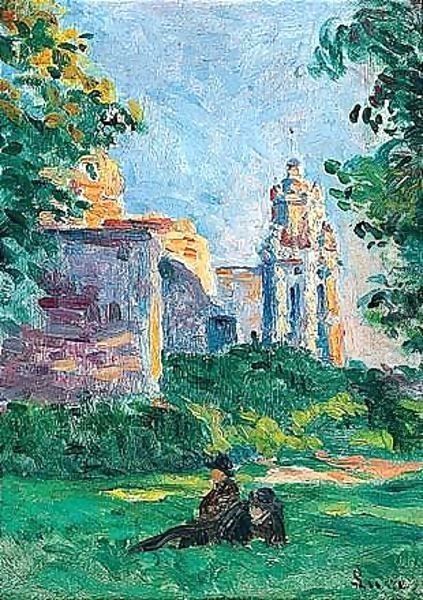 Le Repos Dans L'Herbe Oil Painting by Maximilien Luce