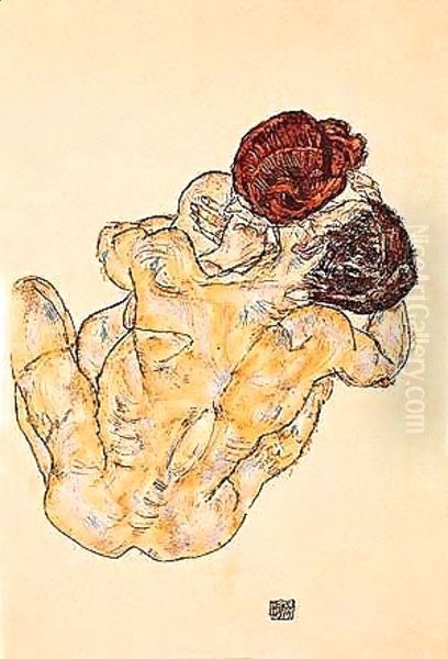 Embrace Oil Painting by Egon Schiele