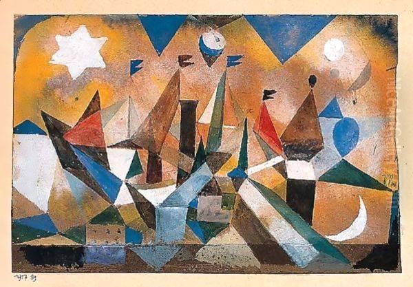 Segelschiffe, Den Sturm Abwartend (Sailing Ships Waiting For The Storm) Oil Painting by Paul Klee