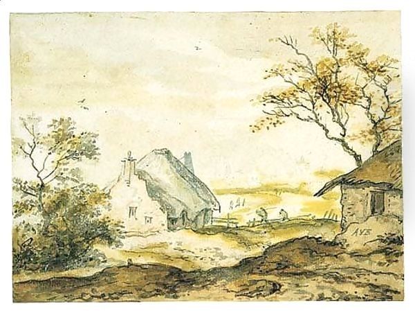 Landscape With Cottages Oil Painting by Allaert van Everdingen