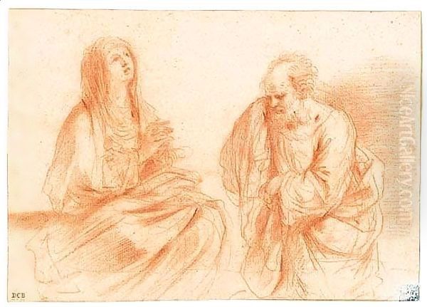 Saint peter weeping in the presence of the madonna Oil Painting by Giovanni Francesco Barbieri