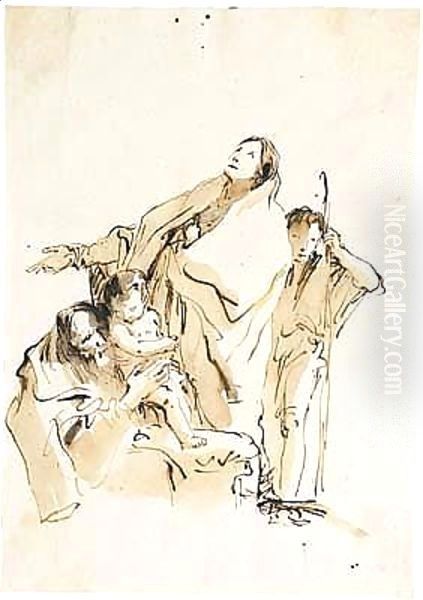 Pen And Brown Ink And Wash Oil Painting by Giovanni Battista Tiepolo