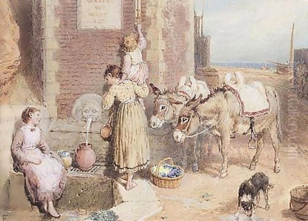 The Well At Hastings Oil Painting by Myles Birket Foster