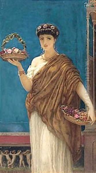 Pompeian Fruit Bearer Oil Painting by Auguste Jules Bouvier, N.W.S.