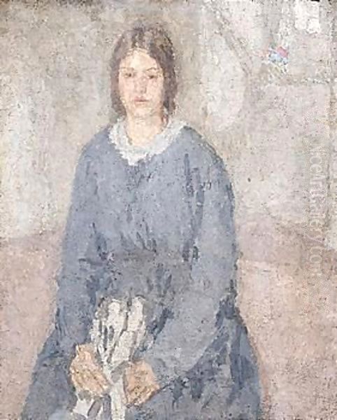 Young Woman Holding A Piece Of Sewing Oil Painting by Gwen John