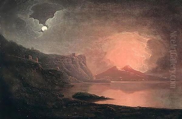 Vesuvius From Posillipo Oil Painting by Josepf Wright Of Derby