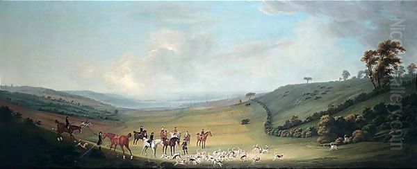 An Extensive Landscape With Hunting Party Oil Painting by Thomas Smith of Derby