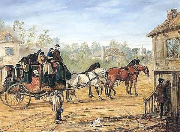 The Hull To London Royal Mail Stopping At A Country Post Office Oil Painting by Henry Alken