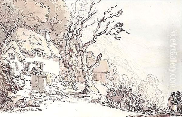 Haymakers Passing A Coastal Village In The West Country Oil Painting by Thomas Rowlandson