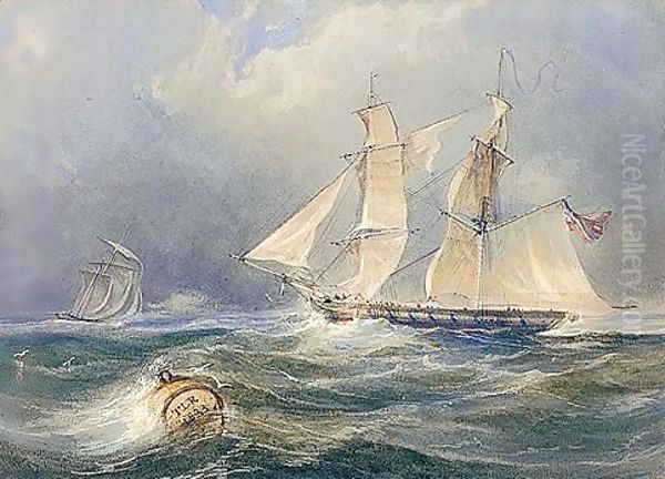 A Frigate In A Stiff Breeze Oil Painting by Thomas Charles Leeson Rowbotham