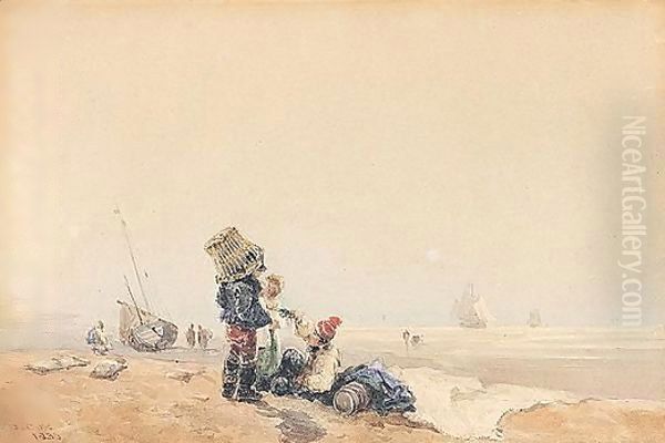 Fishermen On The Shore Oil Painting by David Cox