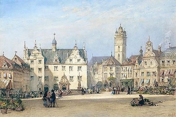 The Market Square, Darmstadt, Germany Oil Painting by William Wyld