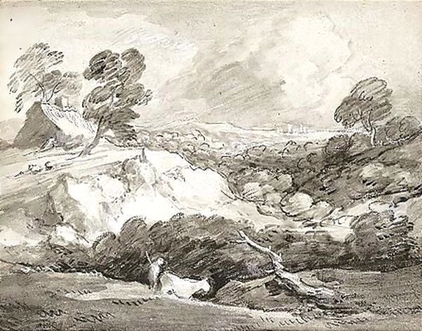 An Open Landscape With A Drover And Cow, A Cottage Beyond Oil Painting by Thomas Gainsborough