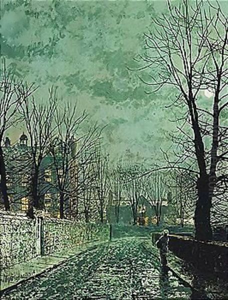 Moonlight Study - Old English House Oil Painting by John Atkinson Grimshaw