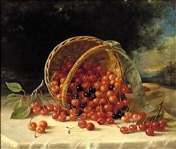 Still Life With Cherries In A Basket Oil Painting by John Francis