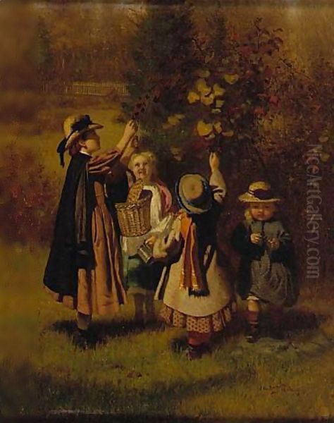 Picking berries Oil Painting by John George Brown