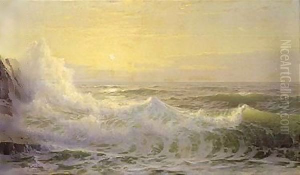 Crashing waves at sunset Oil Painting by William Trost Richards