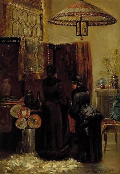 A quaint oriental shop Oil Painting by Elliott Daingerfield