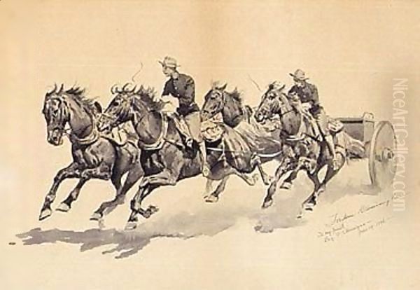 Team of calvary horses pulling a caisson Oil Painting by Frederic Remington