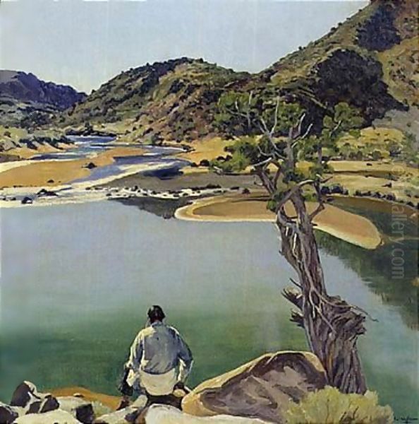 Mirrored lake desert Oil Painting by Walter Ufer