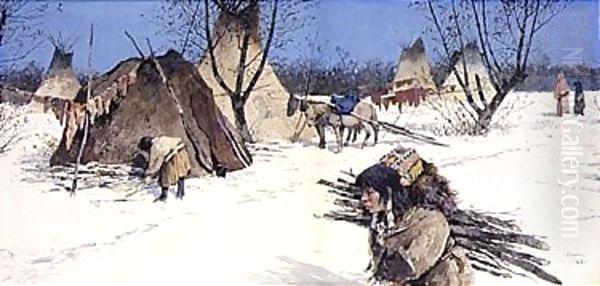 Winter encampment Oil Painting by Henry Farny