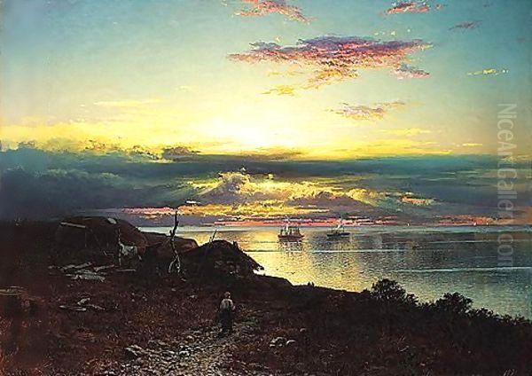 Sunset on the bay Oil Painting by Rufim Gavrilovitch Sudkovsky