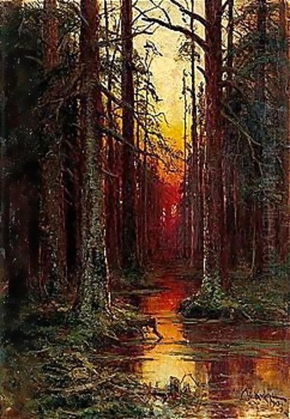 Woodland scene Oil Painting by Iulii Iul'evich (Julius) Klever