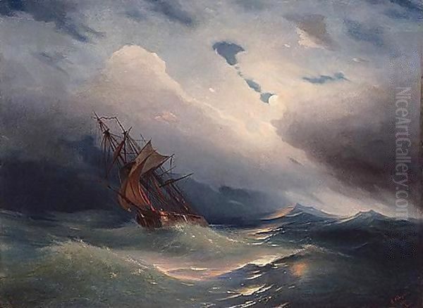 Storm off the coast of feodosia Oil Painting by Ivan Konstantinovich Aivazovsky