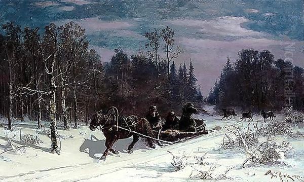 Hunting wolves Oil Painting by Iulii Iul'evich (Julius) Klever