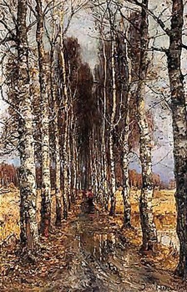 Avenue of birch trees Oil Painting by Iulii Iul'evich (Julius) Klever