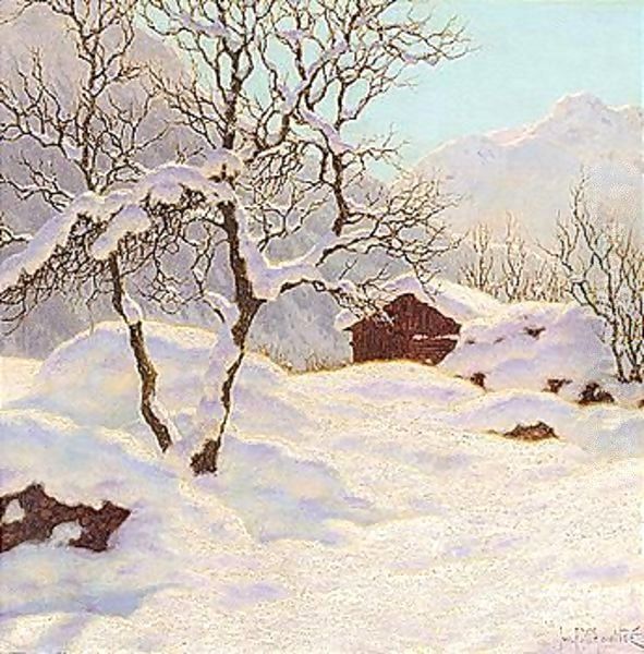 Mountain cabin under snow Oil Painting by Ivan Fedorovich Choultse