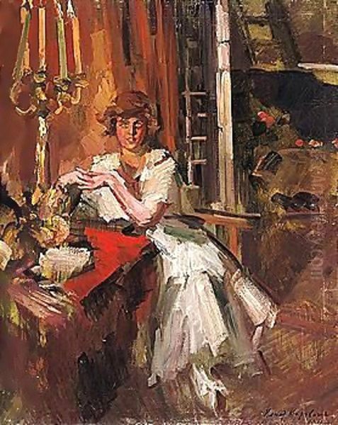 Young girl in an interior Oil Painting by Konstantin Alexeievitch Korovin