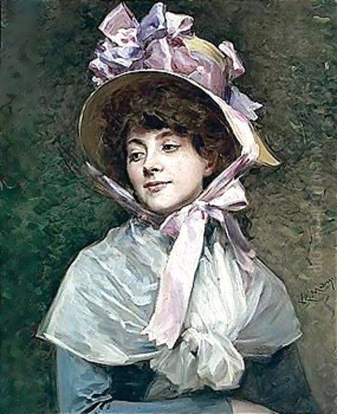 Dama Con Sombrero (Lady With A Bonnet) Oil Painting by Raimundo de Madrazo y Garreta