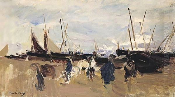 Barcas En La Playa (Boats On The Beach) 3 Oil Painting by Joaquin Sorolla Y Bastida