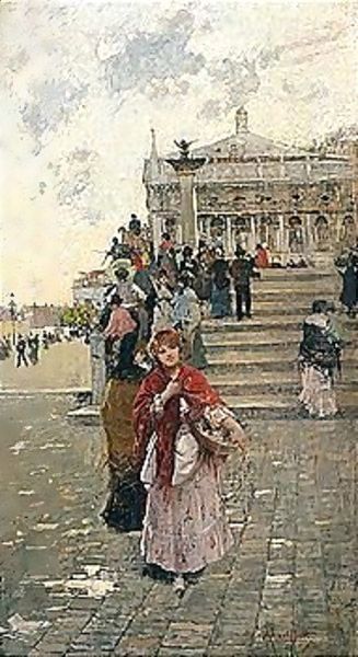 La Venditrice Di Fiori, Venezia (Flower Seller, Venice) Oil Painting by Charles Fortin