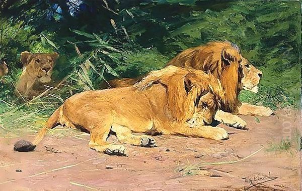 Ruhende Lowen (Lions At Rest) Oil Painting by Wilhelm Kuhnert